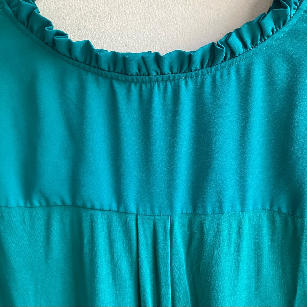 Daniel Rainn Ruffled Short Sleeve Blouse Size 3X Teal V-Neck Crepe Office Top - Picture 6 of 9